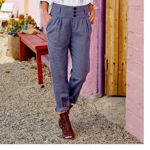 Sundance Womens Amelia linen Pant in Blue Stripe 12 $100 stripes fall casual